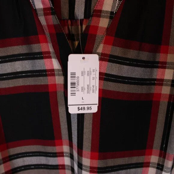 NWT - Christopher & Banks Long Sleeve blouse - Black-Red Plaid - Size L - Picture 2 of 9